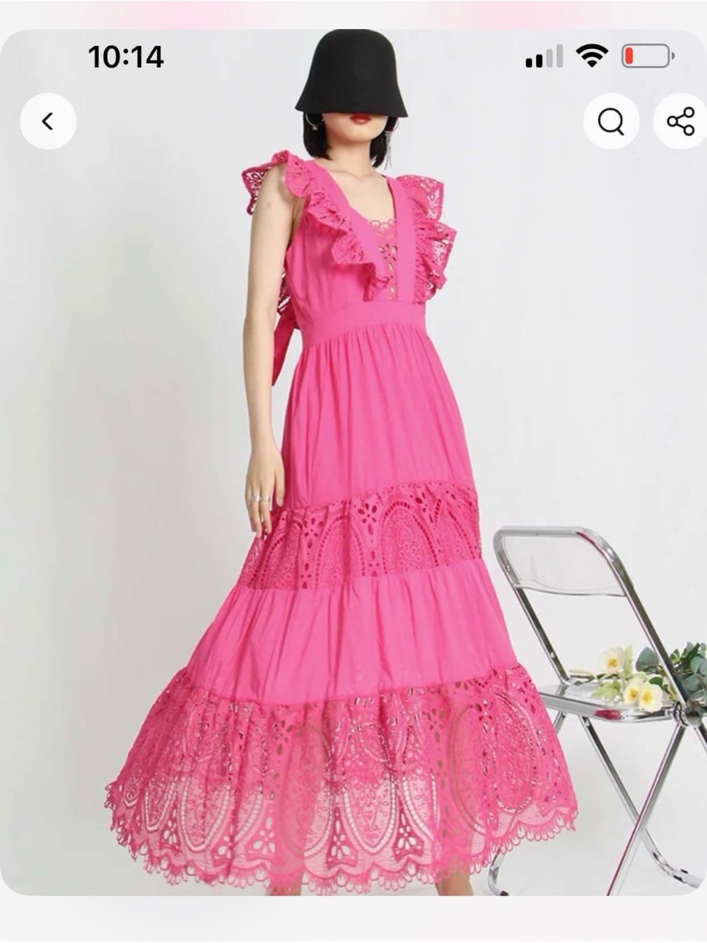 Hot Pink Ruffle Eyelet Maxi Dress - Women
